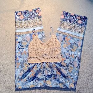 Crochet Floral Boho Romper Jumpsuit